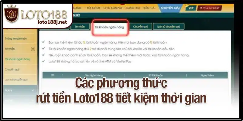 Các phương thức rút tiền Loto188 tiết kiệm thời gian